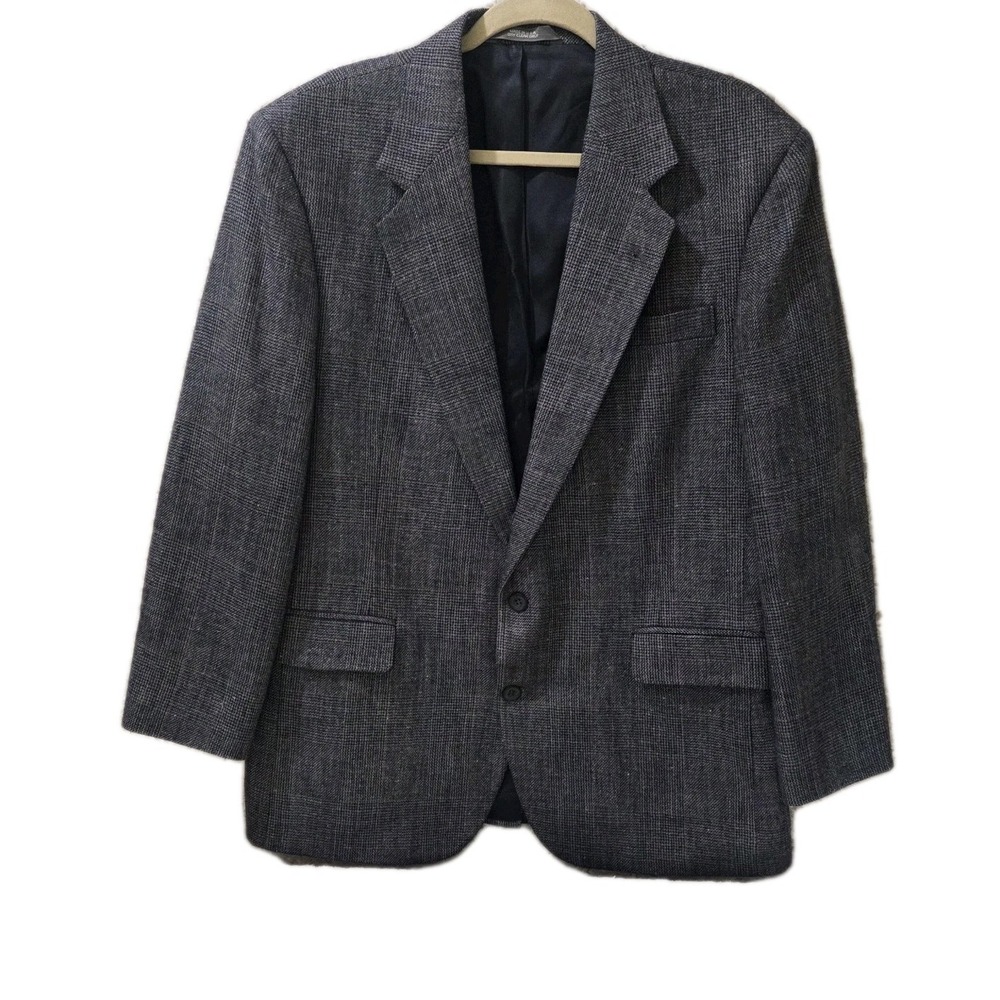 Haggar Imperial Blazer Mens 44 Gray Plaid Sport Coat Wool Blend 2 Button Lined - Picture 10 of 10